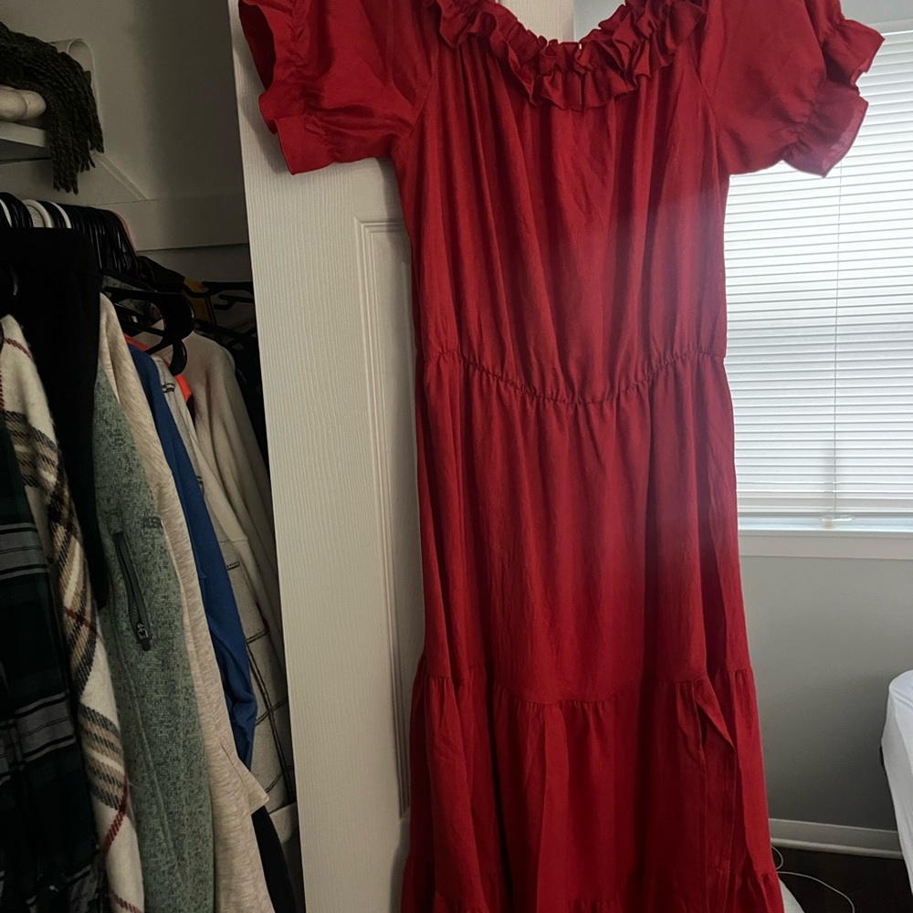 Red Ruffle Neck Women's Dress